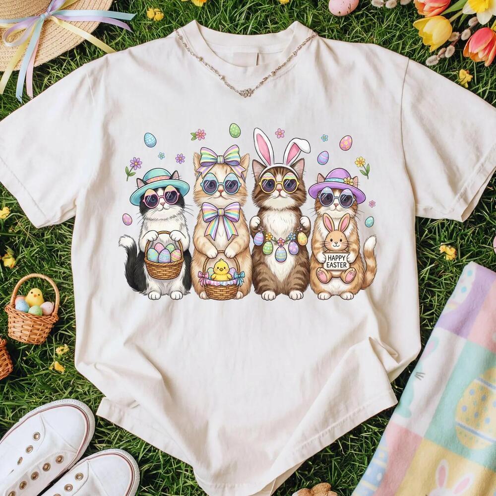Easter Cats , Easter Cat Lover Gift, Easter Cat Bunny Ear Shirt